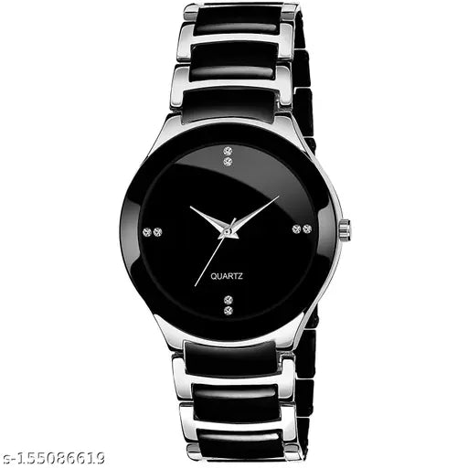 Black dial magnet watch pack: 2 Branded analogue watches with sturdy crowns, clear glass, and quality bands