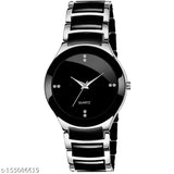 Black dial magnet watch pack: 2 Branded analogue watches with sturdy crowns, clear glass, and quality bands