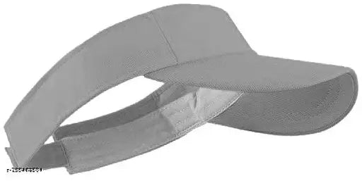 Grey cotton unisex adjustable sun visor cap with UV protection and anti-sweat & hair fix features, perfect for all seasons. Classic solid color, ideal for outdoor sports and daily wear
