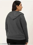Dark grey fleece plus size zipper huddy for women (XXL: 44in bust, 26in length; XXXL: 46in bust, 26in length)