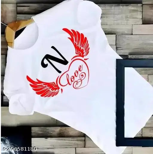 N Wings Love printed polyester t-shirt, short sleeves, women's size S-XXL, soft & comfortable, made in India