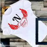 N Wings Love printed polyester t-shirt, short sleeves, women's size S-XXL, soft & comfortable, made in India