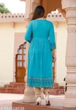 Rayon naira cut kurta with three-quarter sleeves, printed combo for women and girls in India. Perfect for denim or leggings