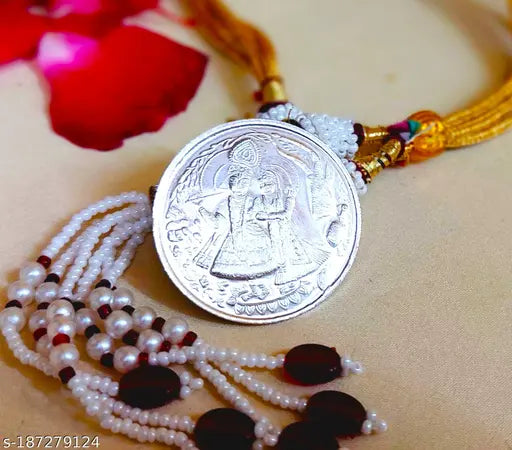Silver-plated Radha Krishna coin (10g), pack of 1, gold-toned box. Indian Krishna idol with a size of 3cm x 3cm x 0.2cm, ideal for wedding anniversary and birthday gifts