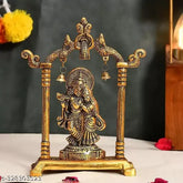 Gold-plated metal Radha Krishna idol sculpture, intricately crafted for festival puja and home decor. Dimensions: 17 x 6 x 20 cm (LXWXH). Handcrafted in India, perfect for gift or spiritual decoration
