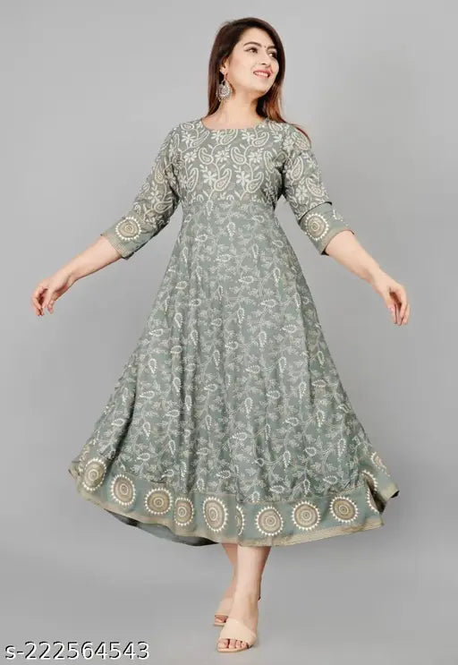 Indian rayon Angrakhsa top with printed combo, three-quarter sleeves