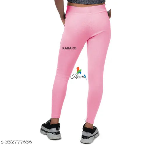 Cotton Lycra rib jeggings pack of 5, lightweight and stylish for women. Solid color jean pants from KARARO, made with recycled hosiery cotton waste. Sizes include 26, 28, 30, 32, 34, and free size. Made in India