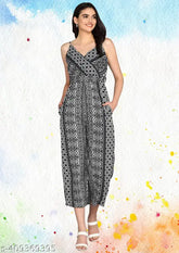 Red crepe halter neck basic jumpsuit, printed net polka dot style for girls