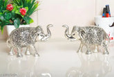 Metal elephant set of 2, medium decorative figurines for home or office gifting, Indian craftsmanship