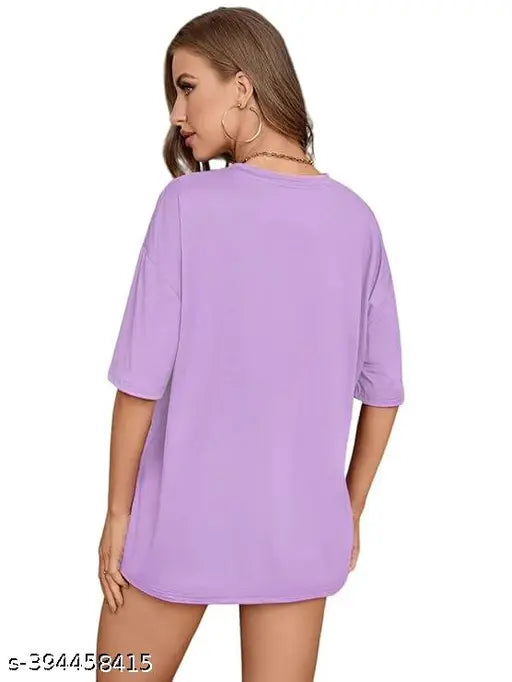 Oversized printed cotton blend t-shirt (India) - Women's fashionable comfort wear