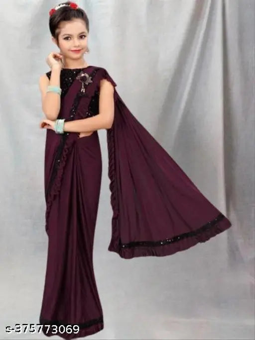 Solid net New Classic Girls Saree for kids festival and wedding season, available in sizes 3-14 years. Indian handloom children's sarees