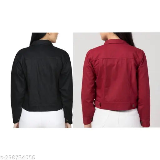 Denim jackets set for kids girls, solid color, long sleeves. Versatile and stylish, available in various sizes from 10-16 years old. Made in India