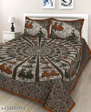 Double bed sheet set, 100% cotton (160 TC), ethnic motifs, 2 pillow covers. Quality Indian premium flat sheets for adults