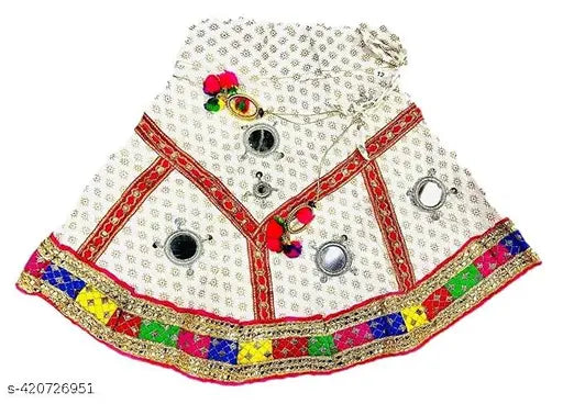 White cotton lehenga choli set, embellished with multicolored top for baby girls, traditional yet modern Indian fashion wear
