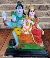 Multi-colored Mahadev family resin statue: Shiva, Parvati, Ganesh - 5ft (L), 14ft (H), 10ft (W) - Vastu Pooja gift for home temple