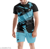 Printed poly blend active jersey & shorts for various sports, quality gym wear in size S. Made in India