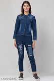 Denim women's ruff jacket and bang jogger combo, solid net quarter-sleeve style in three sizes (S, M, L, XL) from India