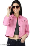 Pink denim women's jacket, trendy and stylish self-design, long sleeves, regular fit, S-XL sizes