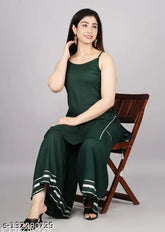 Rayon Noodle Strap Kurti & Sharara Set - Solid color Indian ethnic wear for women in sizes S-XXL