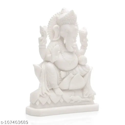 White marble Ganesh idol, decorative Indian Ganapati showpiece - 12cm (Marble)