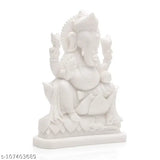 White marble Ganesh idol, decorative Indian Ganapati showpiece - 12cm (Marble)
