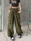 Polycotton combo NS pant, durable cargo pants for girls in Mehendi or black, adjustable waist and multiple pockets, suitable for outdoor activities or casual wear