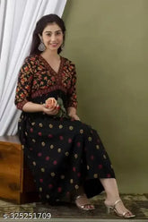 Rayon printed Anarkali Kurta for festive, party wear - beautiful design, three-quarter sleeves, XXS to 7XL sizes available