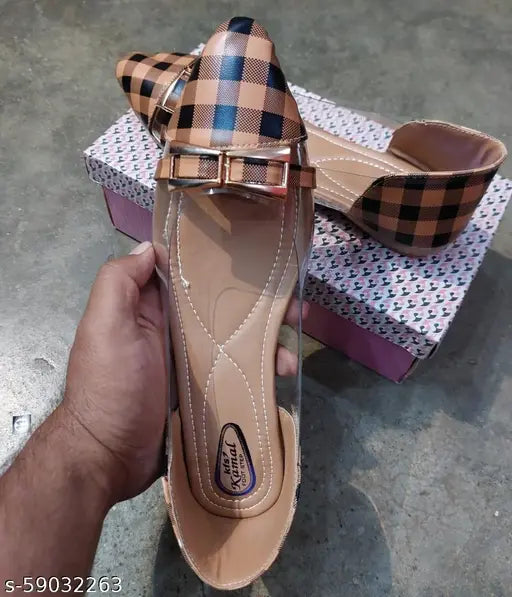 PU checked ballerinas, colorblocked design for women, India origin