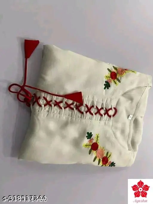Embroidered Rayon Three-Quarter Sleeve White Nayera Kut, high-quality Indian fashion wear