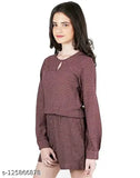 Maroon rayon jumpsuit with magnetic designs, long sleeves, suitable for casual wear, size S