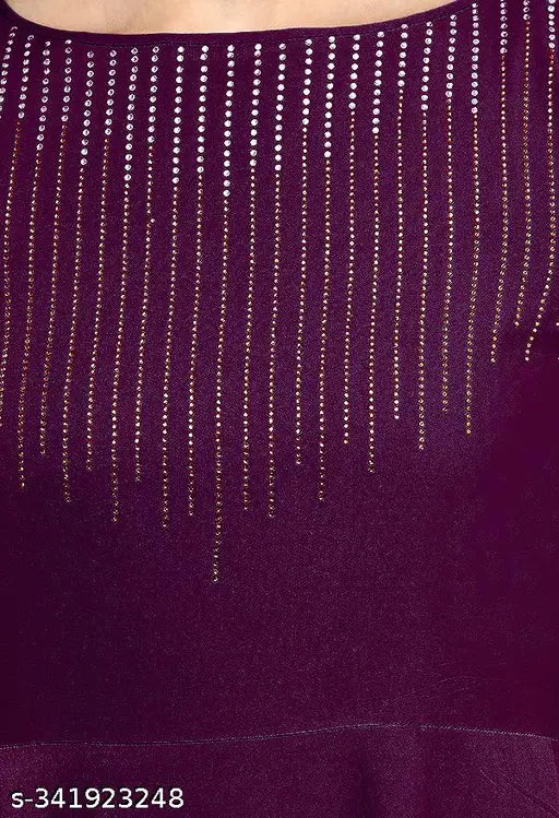 Purple crepe maxi dress for women, solid design with Siroski work detail from India