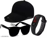 Solid cotton cap set with watch and sunglasses, summer special for men and boys, India-made accessory collection