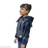 Faux fur hooded sweatshirt for kids girls (8-9yrs), self-design polyester, long sleeves & front pockets