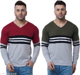 Striped cotton blend full sleeve men's t-shirt combo, versatile party wear for casual and regular occasions - pack of 2