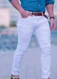 Cotton blend plain white jeans for men, solid style, size 28, 30, or 32, made in India