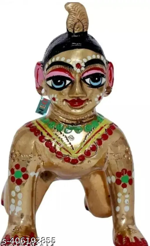 Pure brass Krishna idol, size 5, traditional Indian artisan crafted bal Radha statue, 1 ft high and 0.5 ft wide & deep