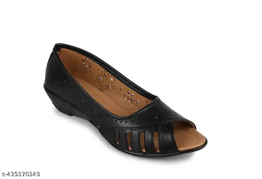 Black synthetic ballet shoes, solid design in sizes IND-4, IND-5, IND-6, IND-7, IND-8, Indian origin