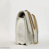 White PU sling bag (TB047) - free size, golden accents, trendy women's accessory from Trendstar