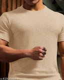 Cotton blend men's popcorn solid style t-shirt, M, short sleeves, India-made casual wear for men
