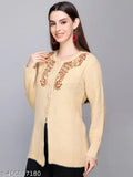 Embroidered net woolen cardigan sweater (Large), warm winterwear for women, made in India