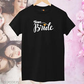 Black cotton blend Team Bride bachelorette party tee, short sleeve round neck, vibrant prints