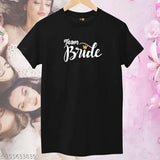 Black cotton blend short sleeve Team Bride bachelorette party tee, vibrant printed design on round neckline, perfect for bridesmaid wedding wear clothes