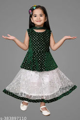 Embellished velvet-net baby lehenga choli set, 3-piece traditional Indian garment for 2-10 years