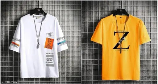 Printed cotton blend half sleeves T-shirt set (2 pack) - Stylesmyth best seller for men, vibrant pattern on short sleeves
