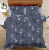 Grey botanical cotton fitted bedsheets, super soft glace cotton for summer, 2 pillow covers included-72x78x8 inches