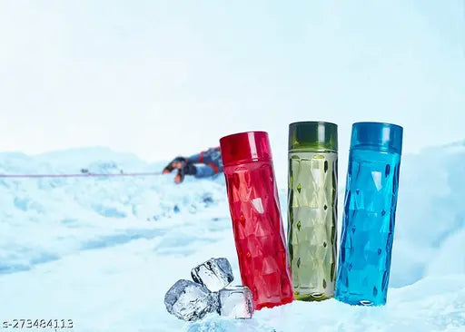 Multicolor PET Triangle Shape Design School / Office / Collage Fridge Water Bottle Set of 3 (1000 ml each, leak proof) on display