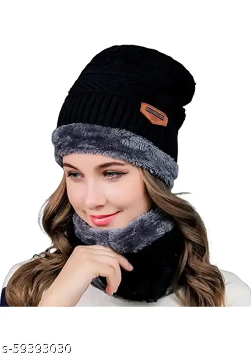 Woolen cap set: ultra-soft unisex beanie, muffler scarf, snow-proof for men, women, children - 20-degree temperature