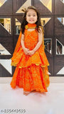 Vibrant rayon sharara choli set with anarkali top and dupatta, adorned with intricate gota patti, traditional Indian girls outfit