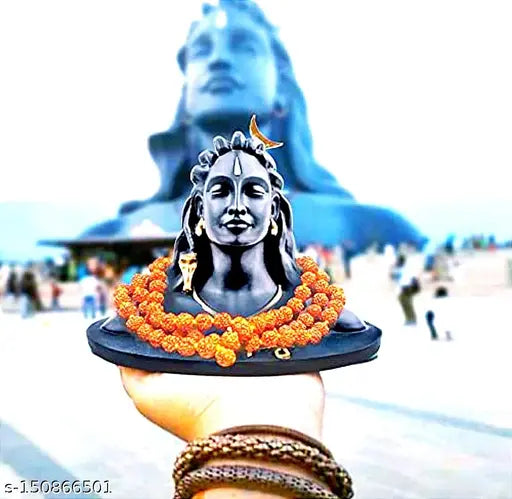 Resin Adi Shankara SLON-M Adiyogi statue with Rudraksha mala for car dashboards, home or office decor gifting, made in India