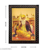 Gold-plated wooden framed Guru Nanak photo (14x10 inches), Indian home office decor